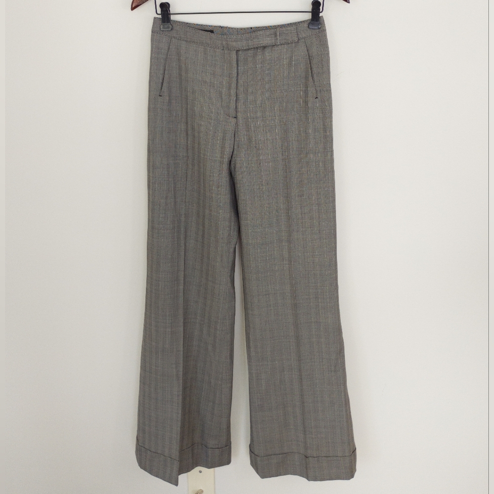 MARLOWE Italy Fine Wool Plaid Trousers Grey Straight Leg Pants IT 36 US 2